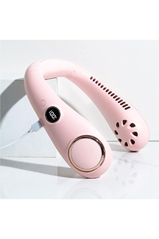 BOYUNA TAKILAN FAN MİNİ KLİMA SERİNLETİCİ VANTİLATÖR LED EKRANLI 3 SEVİYE ŞARJLI BOYUNLUK FAN