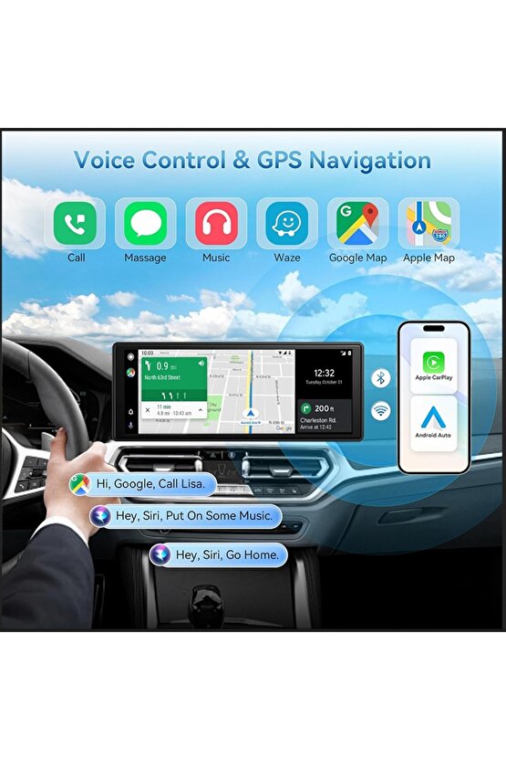 10.26 İNÇ CAR PLAY İOS ANDROİD UYUMLU 4K ULTRA HD ÖN ARKA ARAÇ KAMERASI BÜYÜK EKRAN WİFİ BLUETOOTH