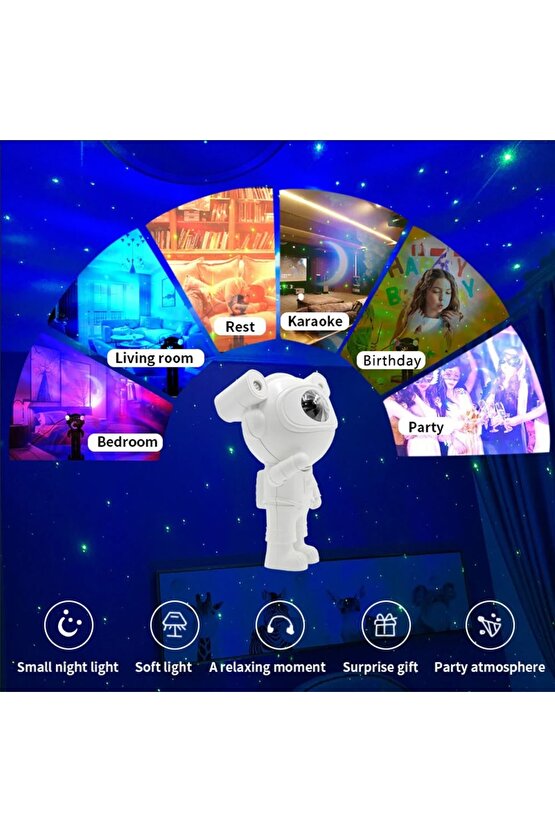 Astronot Gece Lambası Galaxy Yıldız Stary Projektör Çocuk Odası Tavan Aydınlatma Bluetooth Hoparlör