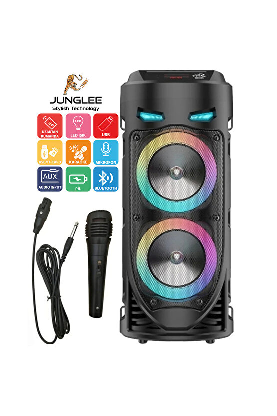 BLUETOOTH HOPARLÖR SD KART USB GİRİŞLİ MİKROFONLU LED IŞIKLI ŞARJLI KABLOSUZ SPEAKER