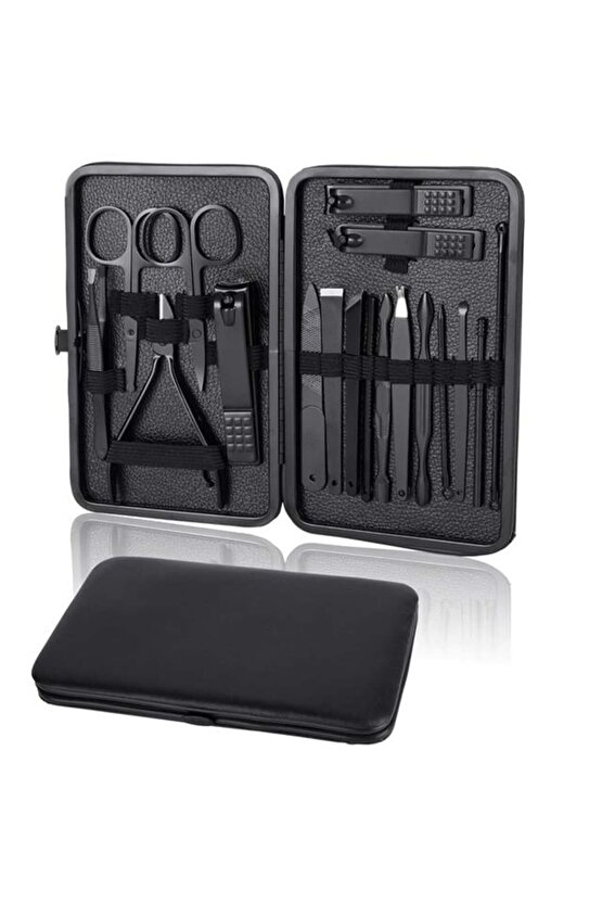 Siyah Paslanmaz Çelik 18in1 Profesyonel Manikür Tırnak Bakım Seti (5224)