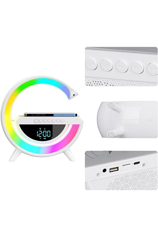 Bluetooth G Hoparlör Rgb Led Işıklı Speaker Alarm Saat Aux Usb Sd Kart Wireless Şarj