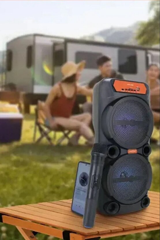 Karaoke Mikrofonlu Bluetooth Hoparlör Led Işıklı Taşınabilir Kablosuz Speaker