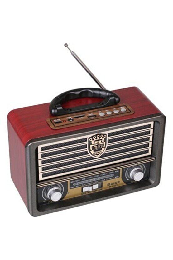 M-113bt Şarjlı Nostaljik Radyo Usbsdmp3 Bluetooth Hoparlör Ahşap Şarjlı Retro Radyo