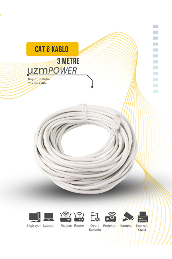 3 Metre Cat6 Kablo Ethernet Adsl Internet Patch 3m