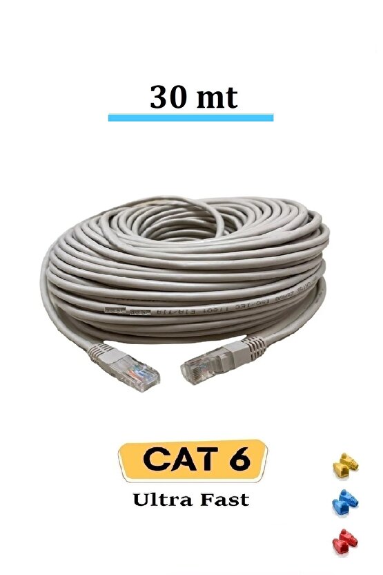 30 Metre Cat6 İnternet Ethernet Kablosu EzRj45 Cat 6 Utp Patch Kablo High Speed Yüksek Hız