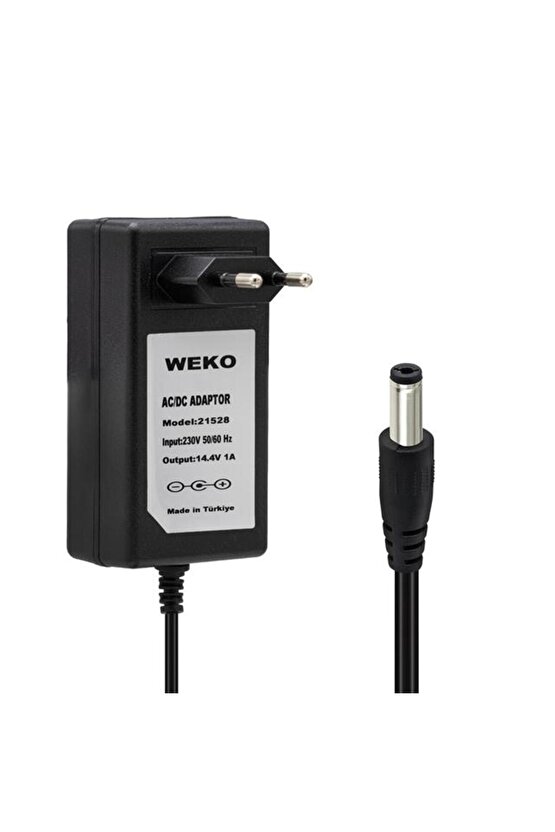 Weko 14.4 Volt - 1 Amper 5.5*2.5 Uçlu Plastik Işıklı Kasa Priz Tip Adaptör