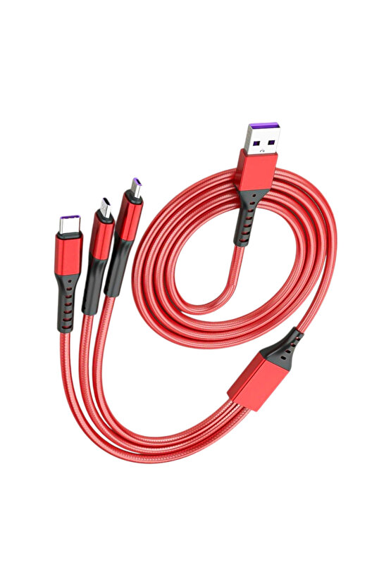 PM-26336 3IN1 KIRMIZI 1.2 METRE (MICRO USB - LIGHTNING - TYPE C) TELEFON ŞARJ KABLOSU