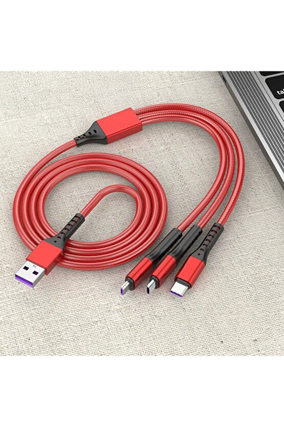 PM-26336 3IN1 KIRMIZI 1.2 METRE (MICRO USB - LIGHTNING - TYPE C) TELEFON ŞARJ KABLOSU