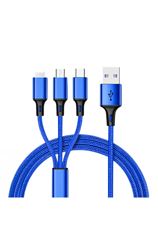 PM-26334 3IN1 MAVİ 1.2 METRE (MICRO USB - LIGHTNING - TYPE C) TELEFON ŞARJ KABLOSU