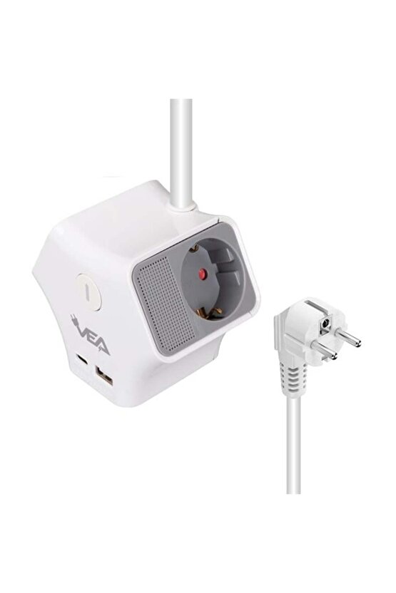 Vea Ve-G903Yc 3Lü Usb+ Type-C Girişli Anahtarlı 1.5 Metre Grup Priz
