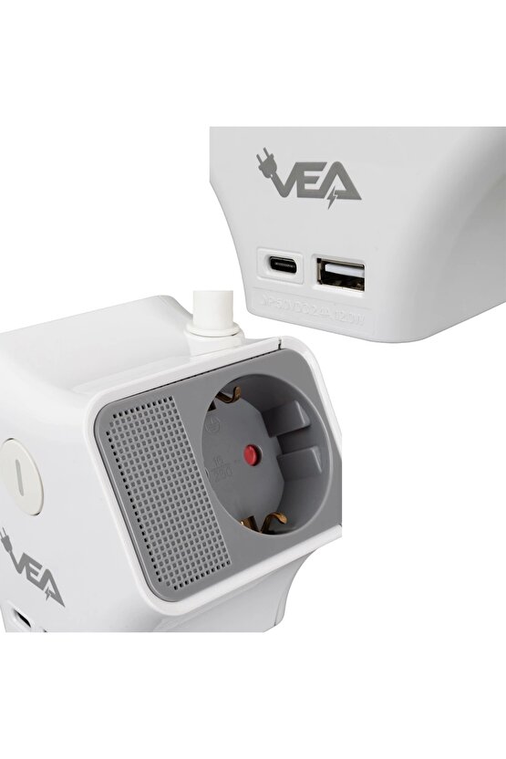 Vea Ve-g903yc 3lü Usb+ Type-c Girişli Anahtarlı 1.5 Metre Grup Priz