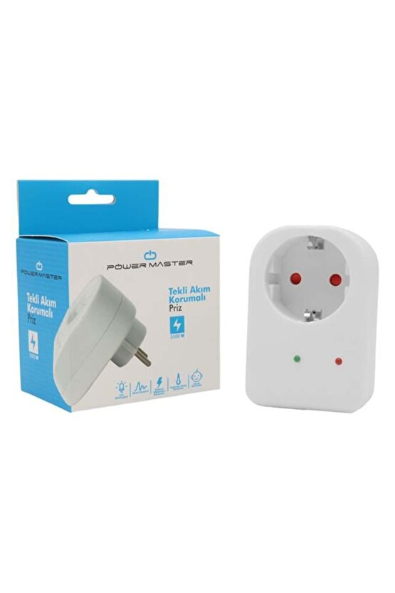 PM-18521 Durum Ledli Akım Korumalı Tekli Priz 16 Amper - 3500 Watt Tekli Beyaz