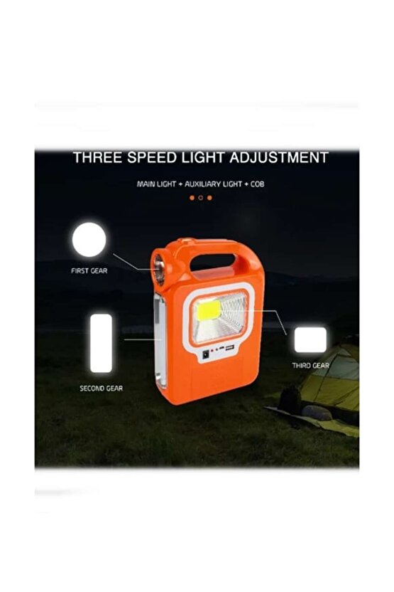 HB-6399 Parlak Cob LED Solar Powerbank Özellikli Güneş Enerjili Işıldak +1 Ampul Hediye