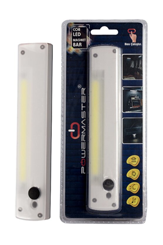 Beyaz Cob Ledli Yapışkanlı Mıknatıslı El Tipi Fener
