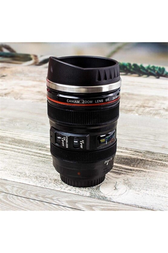 Paslanmaz Çelik Objektif Termos Bardak Siyah, Lens Termos