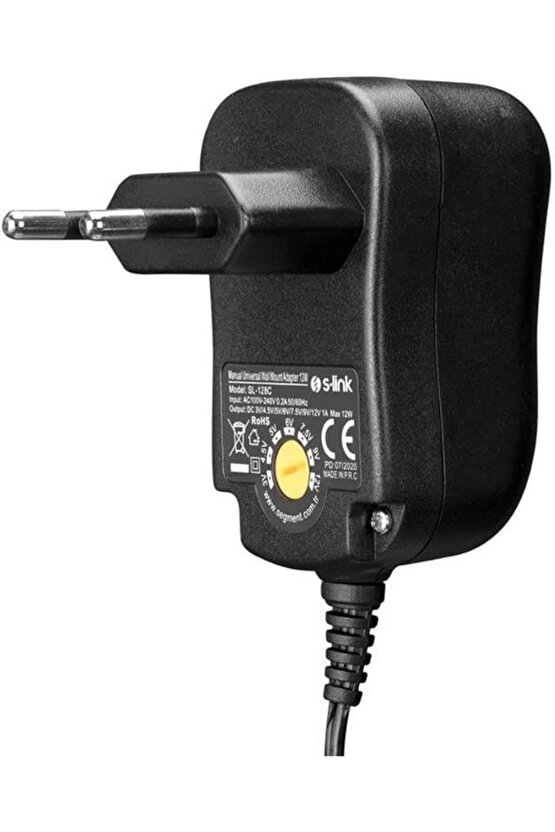 S-Link SL-128C 3 Volt - 12 Volt 1 Amper Ayarlı 8 Uçlu Swıtch Mode Plastik Kasa Adaptör