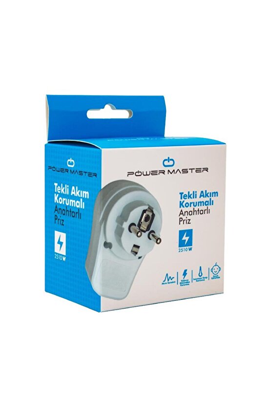 10 Amper - 2510 Watt Tekli Beyaz Anahtarlı Akım Korumalı Priz (internet Satışı 100tl Alt