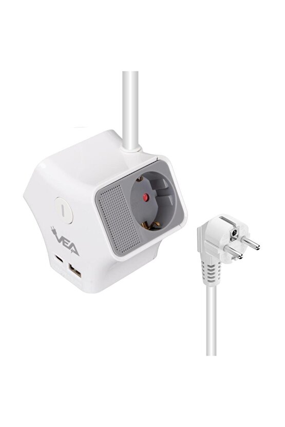 VE-G903YC 3lü USB+ Type-C Girişli Anahtarlı 1.5 Metre Grup Priz