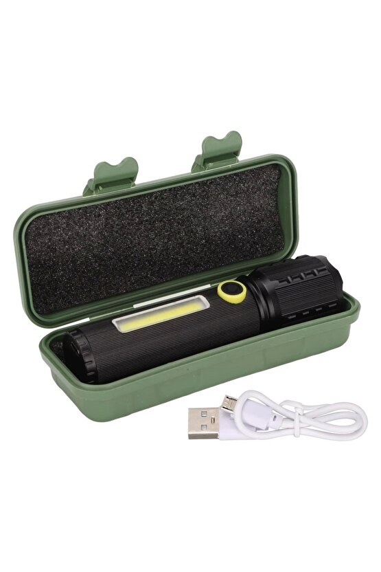 ZOOMLU FLASH ÖZELLİKLİ ŞARJLI METAL KASA EL FENERİ (4172)