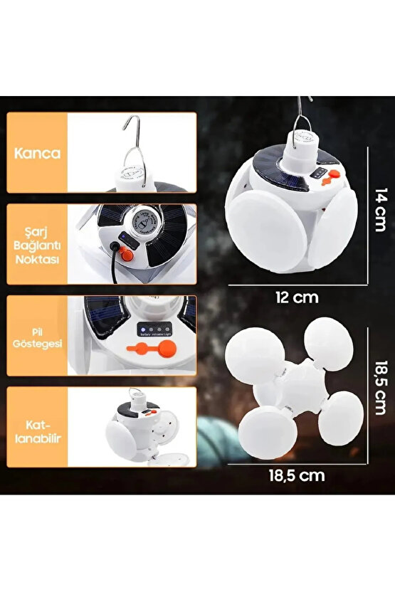 Premıo Pr-2038 Solar ve Usb’li Şarjlı Katlanır Bataryalı 5 Kanatlı Acil Durum Lambası