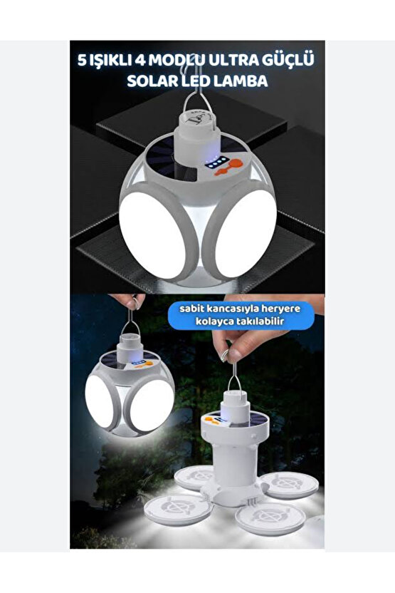 Premıo Pr-2038 Solar ve Usb’li Şarjlı Katlanır Bataryalı 5 Kanatlı Acil Durum Lambası