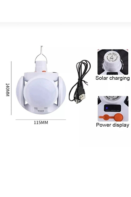 Premıo Pr-2038 Solar ve Usb’li Şarjlı Katlanır Bataryalı 5 Kanatlı Acil Durum Lambası