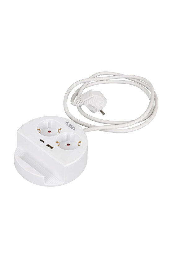 Isb01 Vea Ve- G1102C 2Li Usb + Type-C Girişli Telefon Standlı 1.5 Metre Grup Priz (Işbaşı)