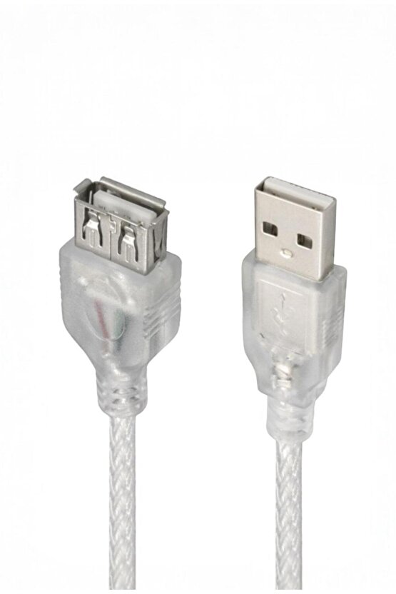 1.5m Şeffaf USB 2.0 Uzatma Kablosu – PC, Laptop, Cihaz Uyumlu