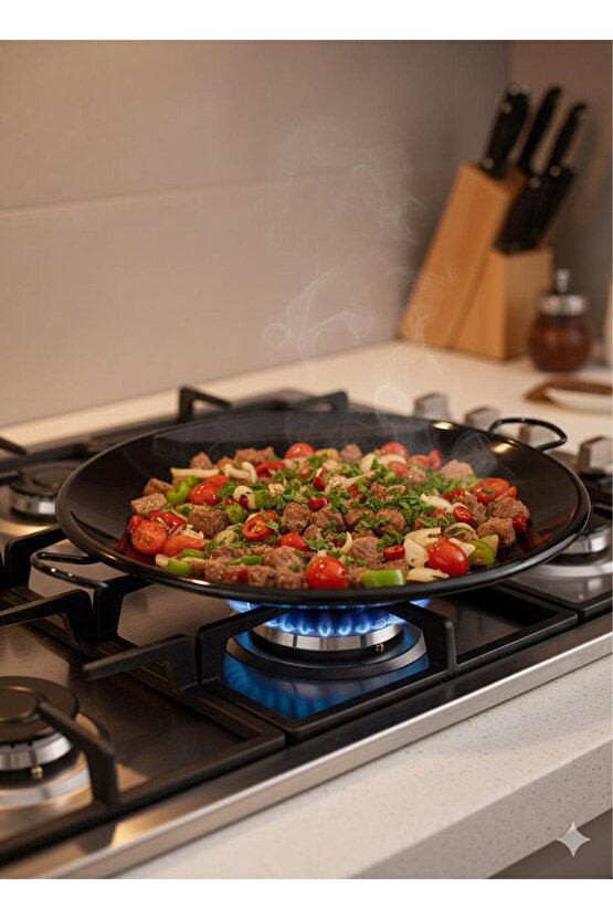 Emaye Yanmaz Yapışmaz Kaplamalı Saç Tava | Kavurma, Et ve Sebze Pişirme Tavası 30 cm