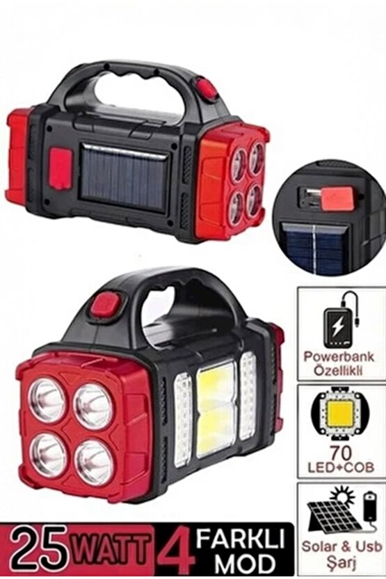 Güneş Enerjili 38 Watt Şarjlı Kamp Feneri – USB Çıkışlı Güçlü LED Lamba