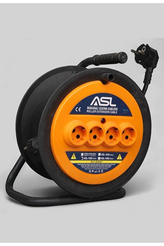 20 Metre 4 Priz Makaralı Uzatma Kablosu – 3x1.5 mm Güç Kablosu