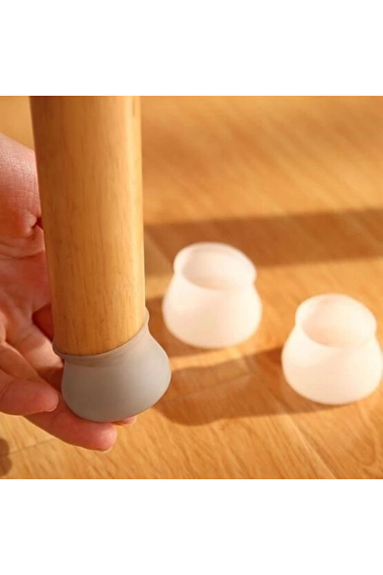 8 Adet Silikon Masa Ve Sandalye Ayağı İçin Kaydırmaz Çizdirmez Mobilya Çorabı Gri