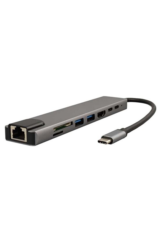 Powermaster Type-C 8In1 Hdmı Çok Fonksiyonlu Usb 3.0 Dock Station (Macbook - Pc - Playstation - Xbox