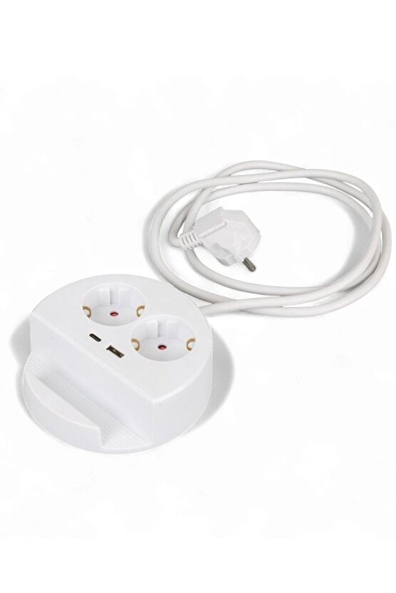1.5 Metre Grup Priz – 2 USB + 1 Type-C Girişli, Telefon Standlı, Çoklu Priz