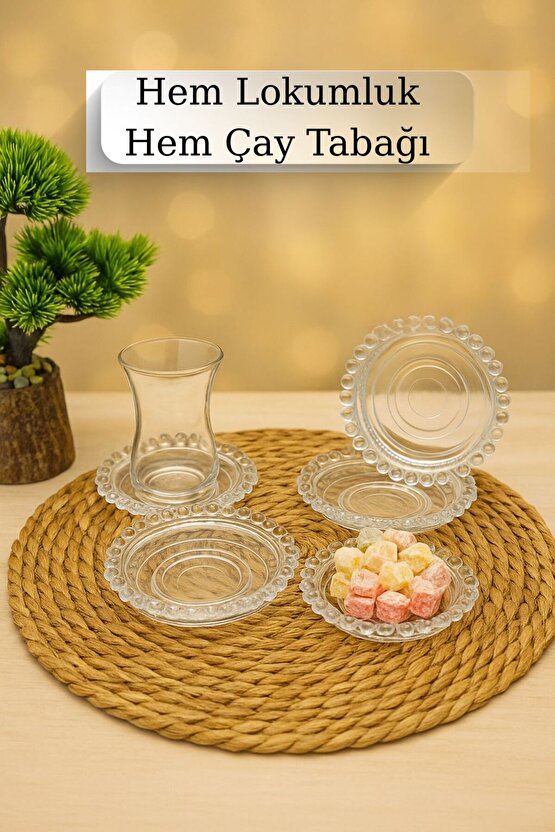 6’lı Boncuklu Sert Plastik Çay Tabağı – Lokumluk & İkramlık Tabak Seti