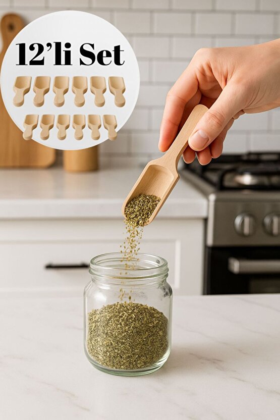 ✅ 12’li Set – 8 cm Bambu Baharat Küreği