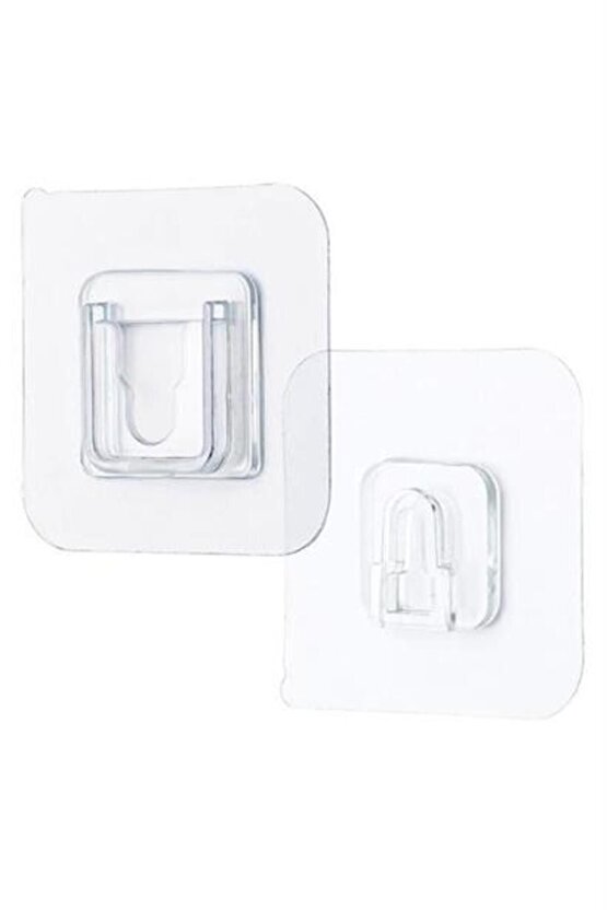 BUFFER® Eşya Sabitleme Askısı 10 Çift Şeffaf Çift Taraflı Yapışkanlı Geçmeli Klips