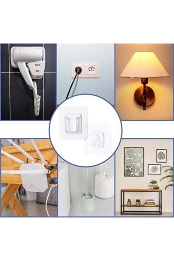 BUFFER® Eşya Sabitleme Askısı 10 Çift Şeffaf Çift Taraflı Yapışkanlı Geçmeli Klips