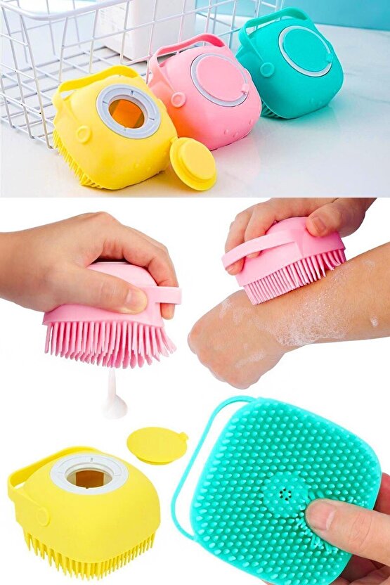 Banyo Duş Kesesi Sabun Duş Jeli Hazneli Silikon Fırça Kese Çok Amaçlı