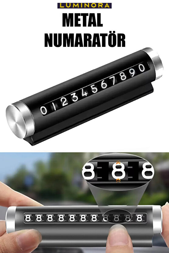 Alüminyum Kasa Çevirmeli Araç Içi Park Telefon Numaratörü Park Numarası Parkmatik Siyah