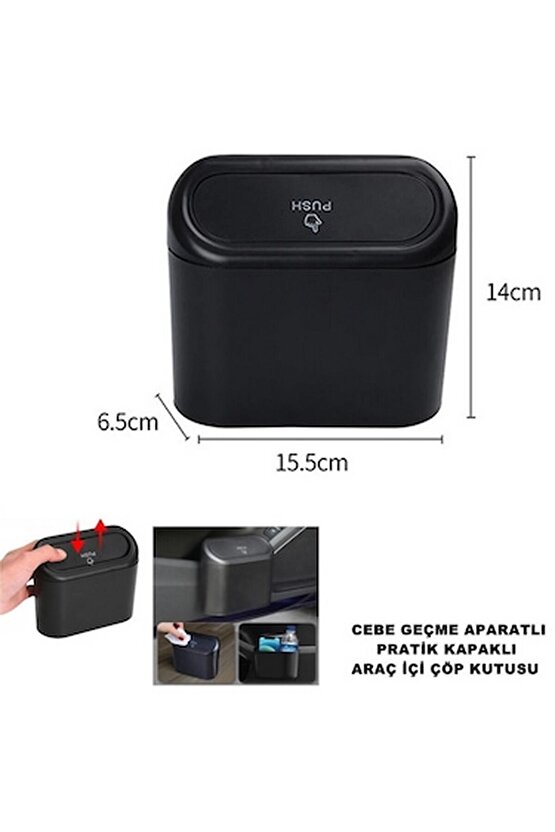 Araç İçi Çöp Kovası Kapaklı Siyah