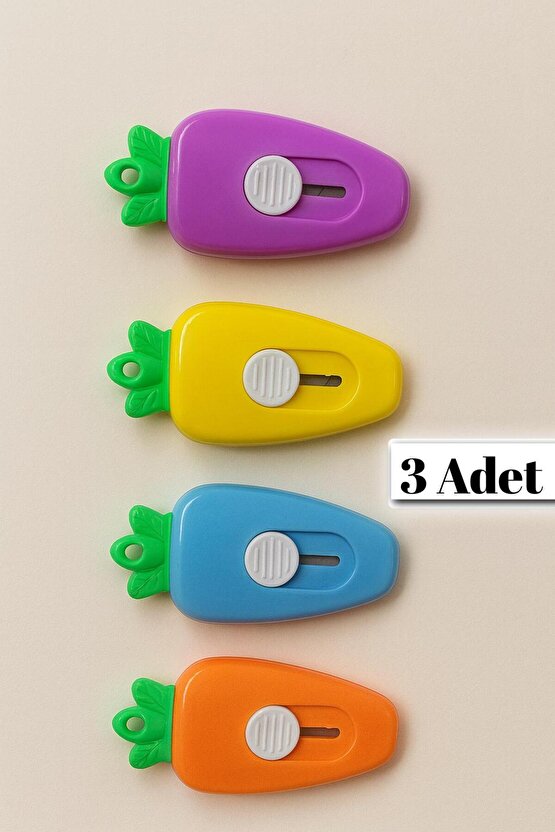 3 Adet Renkli Havuç Şekilli Mini Falçata Maket Bıçağı
