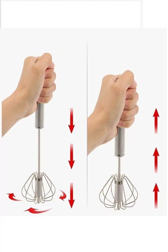2 Adet Basmalı Otomatik Bas Çek Çırpıcı Pratik Mutfak Gereçleri Paslanmaz Çelik