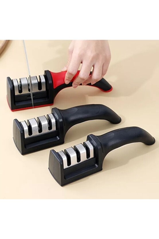 3 Aşamalı Bıçak Bileme Keskinleme Aparatı Bileyici Kırmızı