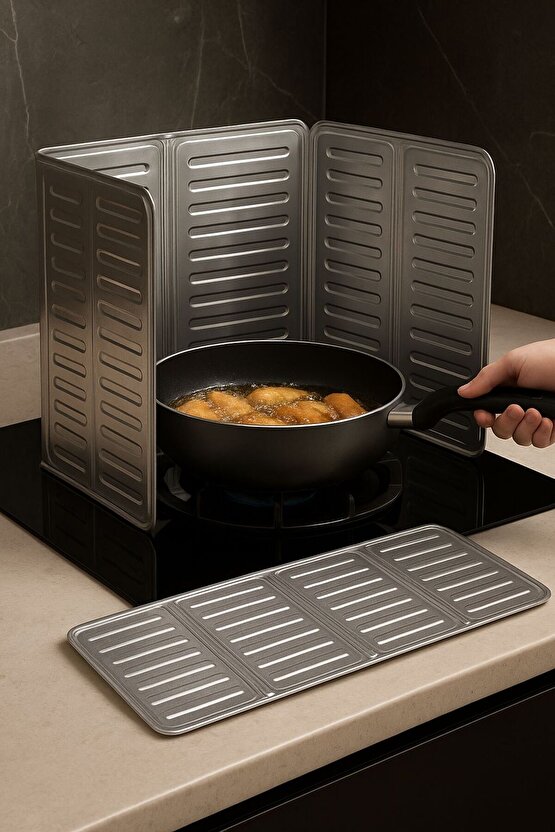 HETicaret 1 Adet Alüminyum FOLYO Katlanır Yağ SıçramaPanel – Mutfak Ocağı Yan ve Arka Koruma Rüzgar