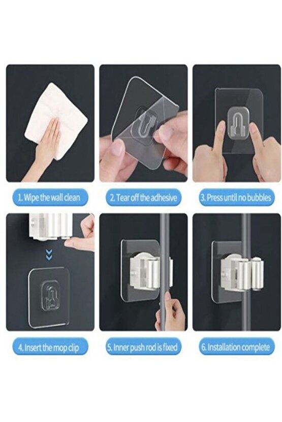 (4 ADET)Yapışkanlı Pratik Mob Paspas Vilada Fırça Faraş Süpürge Askısı Çok Amaçlı Askılık