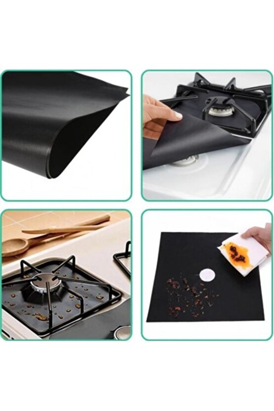 Siyah Yanmaz Yapışmaz Ocak Koruyucu Folyo Set 4lü