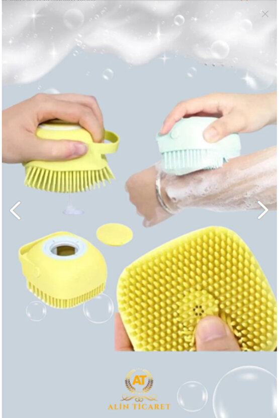 Şampuan Hazneli Silikon Peeling Duş Fırçası Sarı