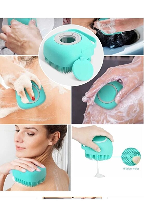 Şampuan Hazneli Silikon Duş Fırçası Yeşil Hn55